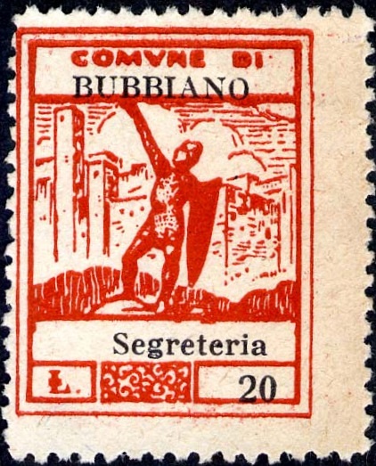 Marca da Bollo del Comune di BUBBIANO su Carta Bianca di dimensioni 22,5 x 28,5 mm