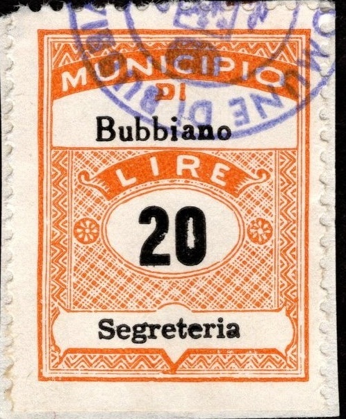 Marca da Bollo del Comune di BUBBIANO su Carta Bianca di dimensioni 22 x 29 mm