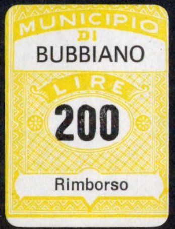 Marca da Bollo del Comune di BUBBIANO su Carta Bianca di dimensioni 22 x 29 mm