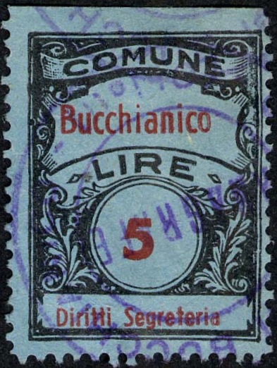 Marca da Bollo del Comune di BUCCHIANICO su Carta Colorata di dimensioni 22 x 29,5 mm