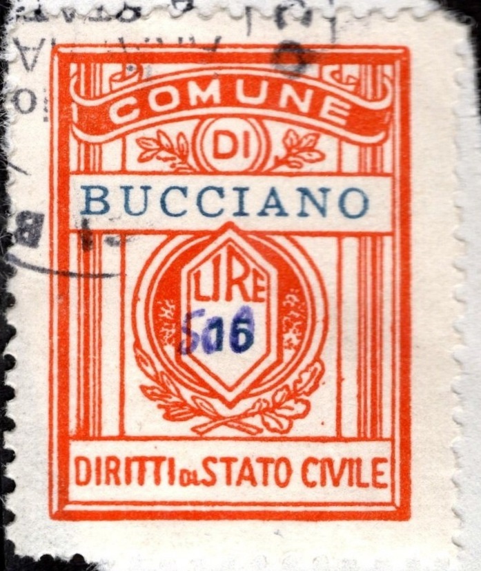 Marca da Bollo del Comune di BUCCIANO su di dimensioni 20,5 x 27,5 mm