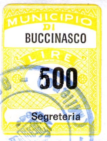 Marca da Bollo del Comune di BUCCINASCO su Carta Bianca di dimensioni 22 x 29 mm
