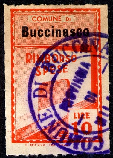 Marca da Bollo del Comune di BUCCINASCO su Carta Bianca di dimensioni 19,5 x 28 mm