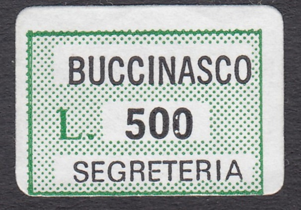 Marca da Bollo del Comune di BUCCINASCO su Carta Bianca di dimensioni 18,5 x 13,5 mm