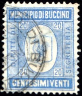 Marca da Bollo del Comune di BUCCINO su Carta Bianca di dimensioni 20 x 26,5 mm