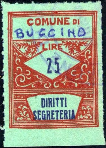 Marca da Bollo del Comune di BUCCINO su Carta Colorata di dimensioni 22 x 28 mm