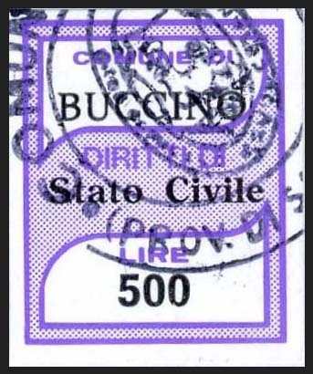 Marca da Bollo del Comune di BUCCINO su Carta Bianca di dimensioni 19,5 x 24 mm