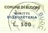 Marca da Bollo del Comune di BUDONI su Carta Bianca di dimensioni 27 x 16 mm