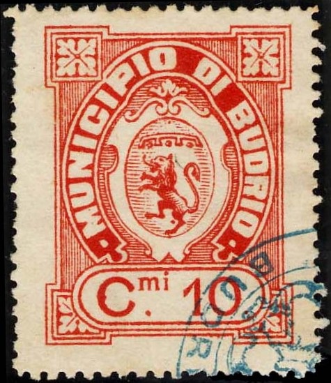 Marca da Bollo del Comune di BUDRIO su Carta Bianca di dimensioni 24,5 x 32 mm