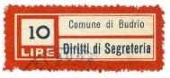 Marca da Bollo del Comune di BUDRIO su Carta Bianca di dimensioni 39,5 x 13 mm