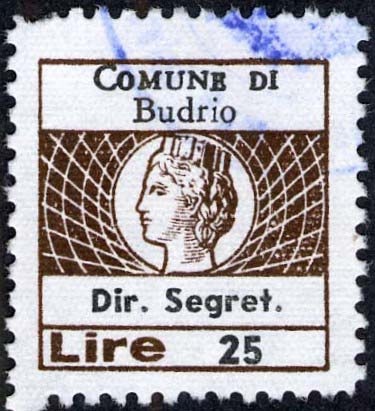 Marca da Bollo del Comune di BUDRIO su Carta Arancione di dimensioni 19,5 x 21 mm