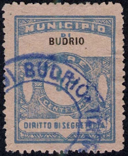 Marca da Bollo del Comune di BUDRIO su Carta Bianca Sottile di dimensioni 21 x 29 mm