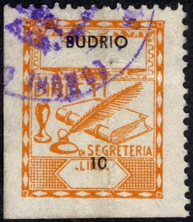 Marca da Bollo del Comune di BUDRIO su Carta Bianca di dimensioni 19,5 x 25 mm