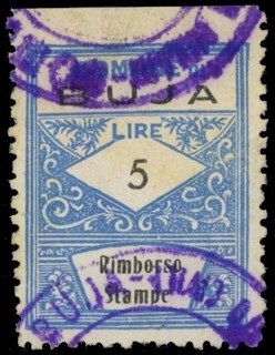 Marca da Bollo del Comune di BUJA su Carta Bianca Sottile di dimensioni 22,5 x 29 mm