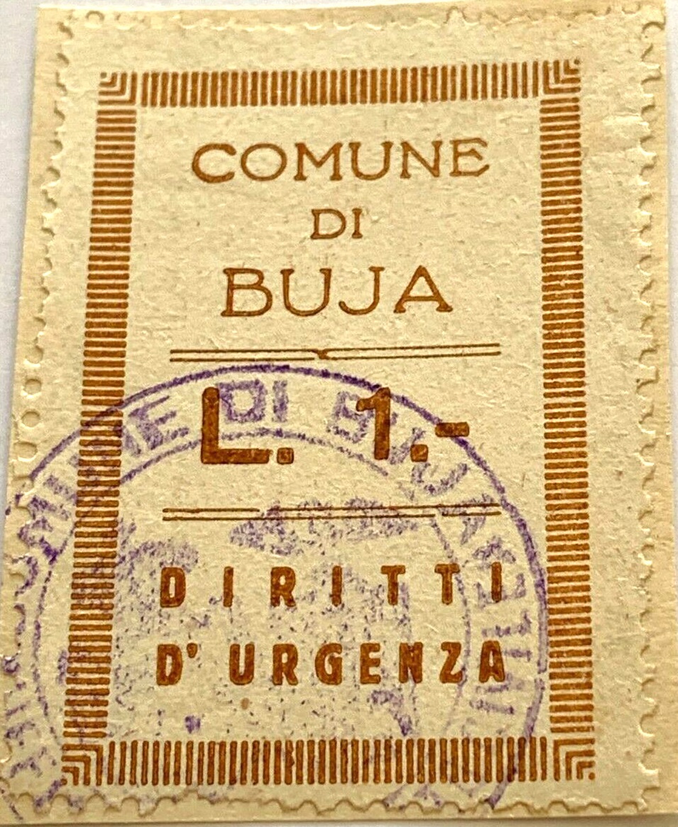 Marca da Bollo del Comune di BUJA su Carta Bianca Sottile di dimensioni 22,5 X 33 mm