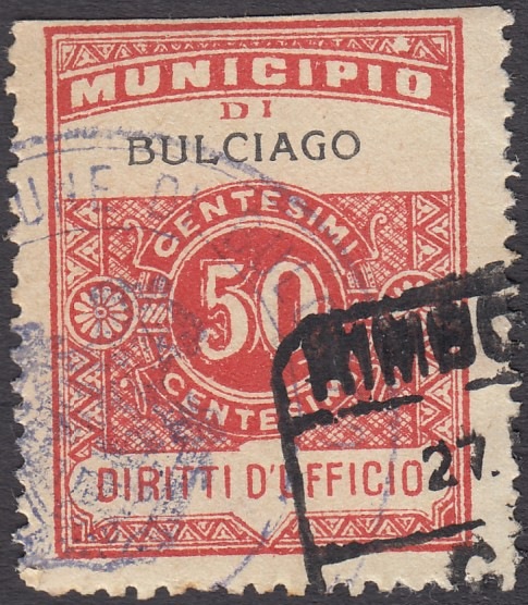 Marca da Bollo del Comune di BULCIAGO su Carta Bianca di dimensioni 24 x 31 mm