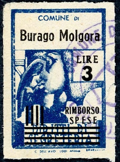Marca da Bollo del Comune di BURAGO DI MOLGORA su Carta Bianca di dimensioni mm