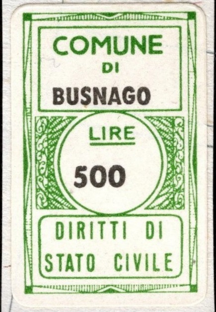 Marca da Bollo del Comune di BURAGO DI MOLGORA su Carta Bianca di dimensioni 14 x 23 mm