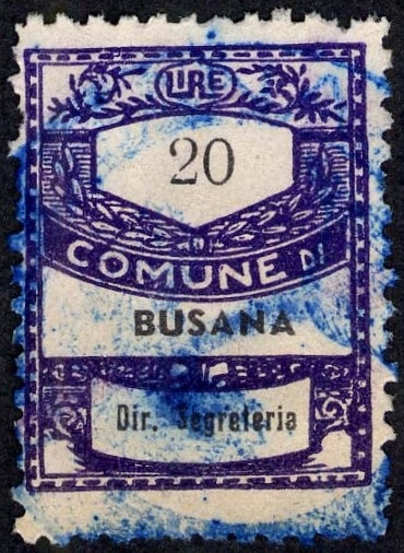 Marca da Bollo del Comune di BUSANA su Carta Bianca Sottile di dimensioni 21,5 x 29 mm