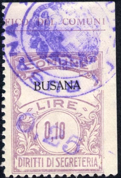 Marca da Bollo del Comune di BUSANA su Carta Bianca Sottile di dimensioni 22,5 x 29 mm