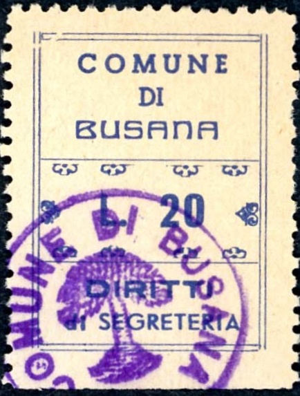 Marca da Bollo del Comune di BUSANA su Carta Bianca di dimensioni 22 x 29 mm