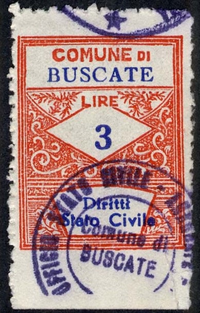 Marca da Bollo del Comune di BUSCATE su Carta Bianca Sottile di dimensioni 22 x 29 mm