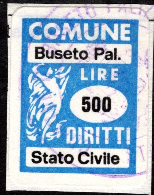 Marca da Bollo del Comune di BUSETO PALIZZOLO su Carta Bianca di dimensioni 18 x 28 mm