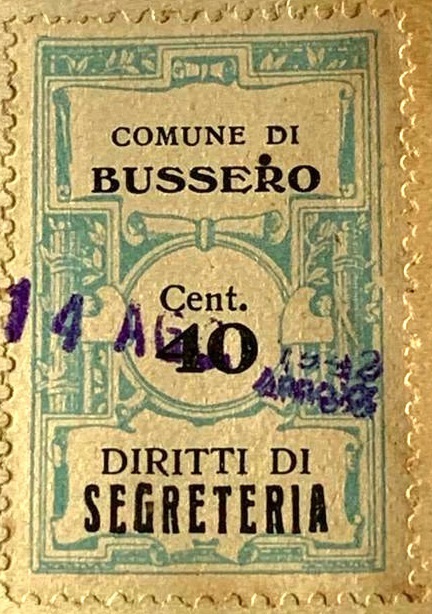 Marca da Bollo del Comune di BUSSERO su Carta Bianca di dimensioni mm