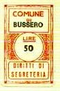 Marca da Bollo del Comune di BUSSERO su Carta Bianca di dimensioni 16,5 x 27 mm