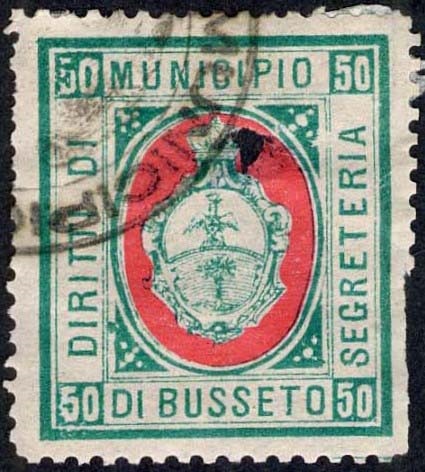 Marca da Bollo del Comune di BUSSETO su Carta Bianca Sottile di dimensioni 24 x 28 mm