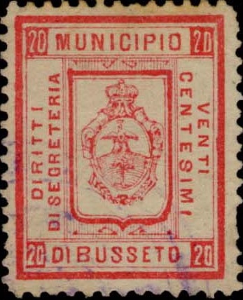 Marca da Bollo del Comune di BUSSETO su Carta Bianca Sottile di dimensioni 23 x 28 mm