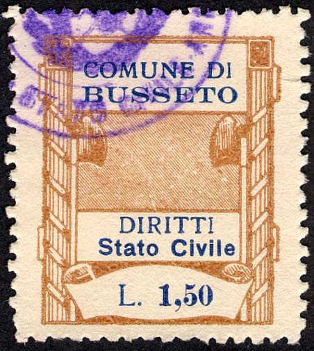 Marca da Bollo del Comune di BUSSETO su Carta Bianca di dimensioni 23 x 29 mm