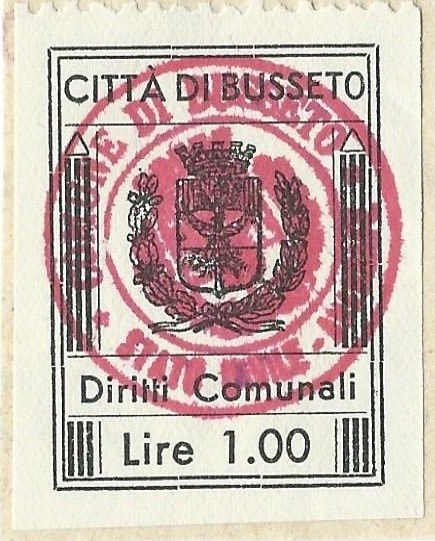 Marca da Bollo del Comune di BUSSETO su Carta Bianca di dimensioni 23 x 29 mm