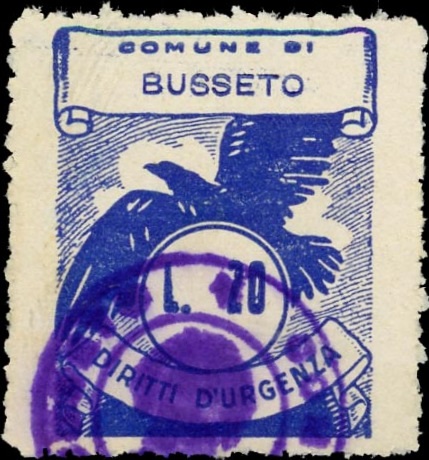Marca da Bollo del Comune di BUSSETO su Carta Bianca di dimensioni 22,5 x 28 mm