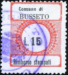 Marca da Bollo del Comune di BUSSETO su Carta Bianca di dimensioni 23 x 28 mm