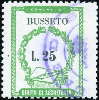 Marca da Bollo del Comune di BUSSETO su Carta Bianca di dimensioni 20,5 x 26,5 mm