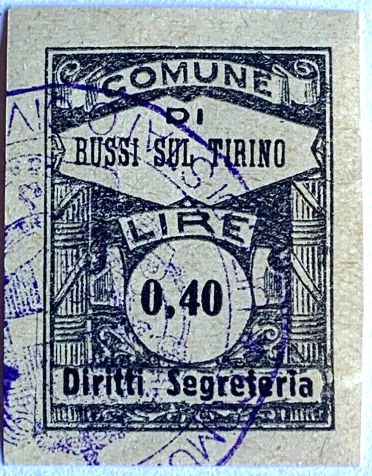 Marca da Bollo del Comune di BUSSI SUL TIRINO su Carta Bianca Sottile di dimensioni 26,5 x 30 mm
