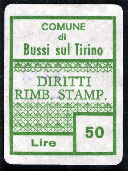 Marca da Bollo del Comune di BUSSI SUL TIRINO su Carta Bianca di dimensioni 24 x 31 mm
