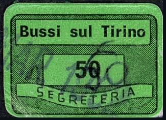Marca da Bollo del Comune di BUSSI SUL TIRINO su Carta Colorata di dimensioni 20 x 14 mm