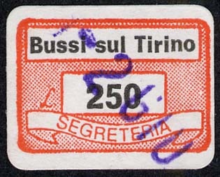 Marca da Bollo del Comune di BUSSI SUL TIRINO su Carta Bianca di dimensioni 19 x 13 mm