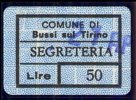 Marca da Bollo del Comune di BUSSI SUL TIRINO su Carta Bianca di dimensioni 24 x 17 mm