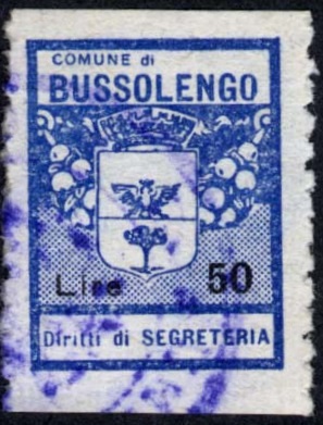 Marca da Bollo del Comune di BUSSOLENGO su Carta Bianca di dimensioni 15,5 x 21 mm