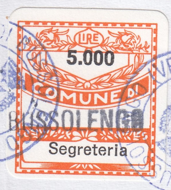 Marca da Bollo del Comune di BUSSOLENGO su Carta Bianca di dimensioni 19 x 21 mm
