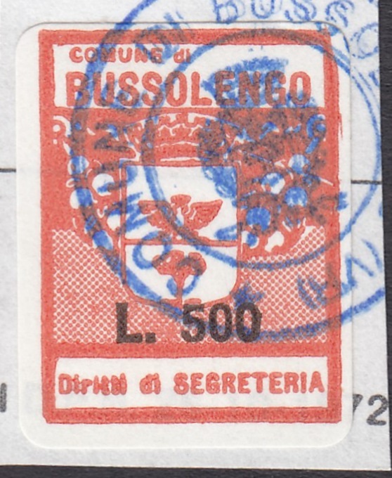 Marca da Bollo del Comune di BUSSOLENGO su Carta Bianca di dimensioni 15 X 19 mm