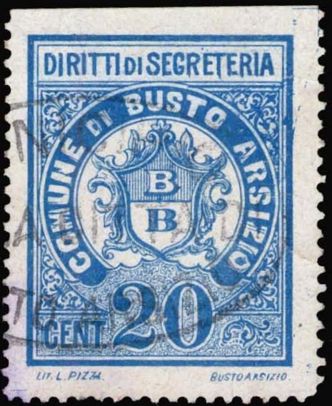 Marca da Bollo del Comune di BUSTO ARSIZIO su Carta Bianca di dimensioni 25 x 33 mm