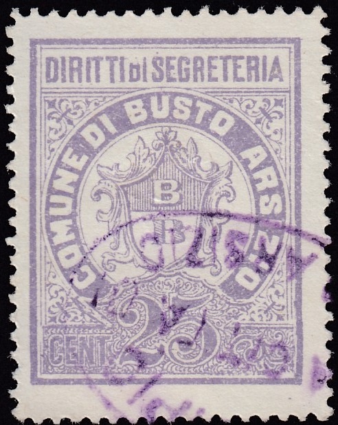 Marca da Bollo del Comune di BUSTO ARSIZIO su Carta Bianca di dimensioni 25 x 31 mm