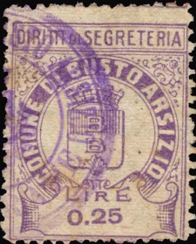 Marca da Bollo del Comune di BUSTO ARSIZIO su Carta Bianca di dimensioni 25 x 33 mm