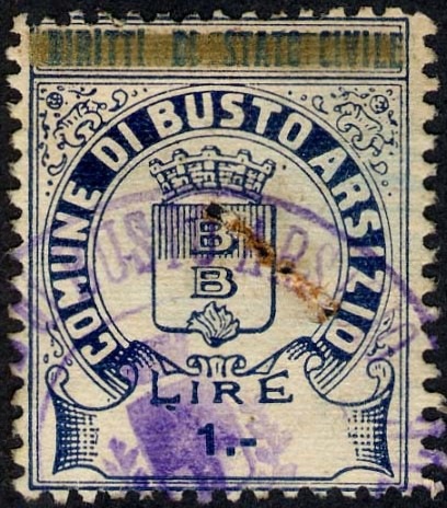 Marca da Bollo del Comune di BUSTO ARSIZIO su Carta Bianca di dimensioni 25 x 33 mm