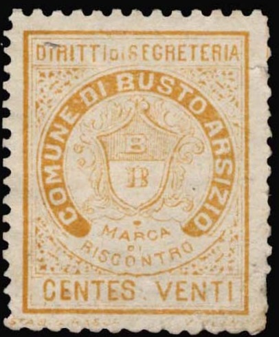Marca da Bollo del Comune di BUSTO ARSIZIO su Carta Bianca di dimensioni 25 x 33 mm