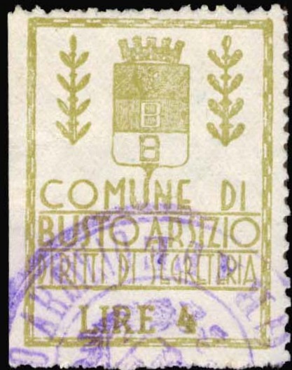 Marca da Bollo del Comune di BUSTO ARSIZIO su Carta Bianca Sottile di dimensioni mm